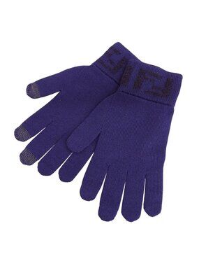 Fendi Wool Smartphone Compatible FF Logo Zucca Pattern Knit Gloves Navy TU